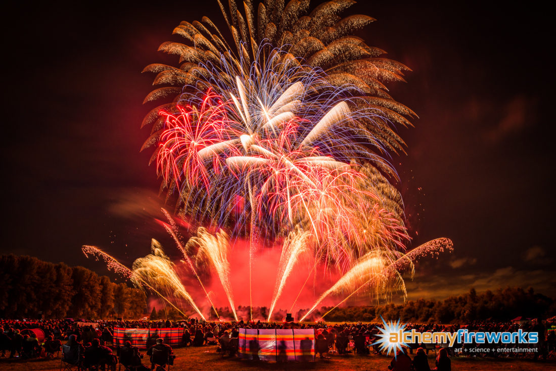 Big firework shells exploding at Catton hall for the festival of fireworks