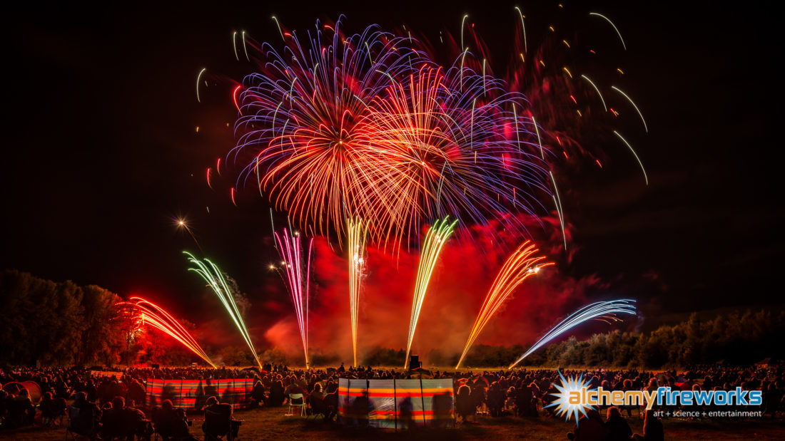 Rainbow coloured fireworks at Catton Hall festival of fireworks