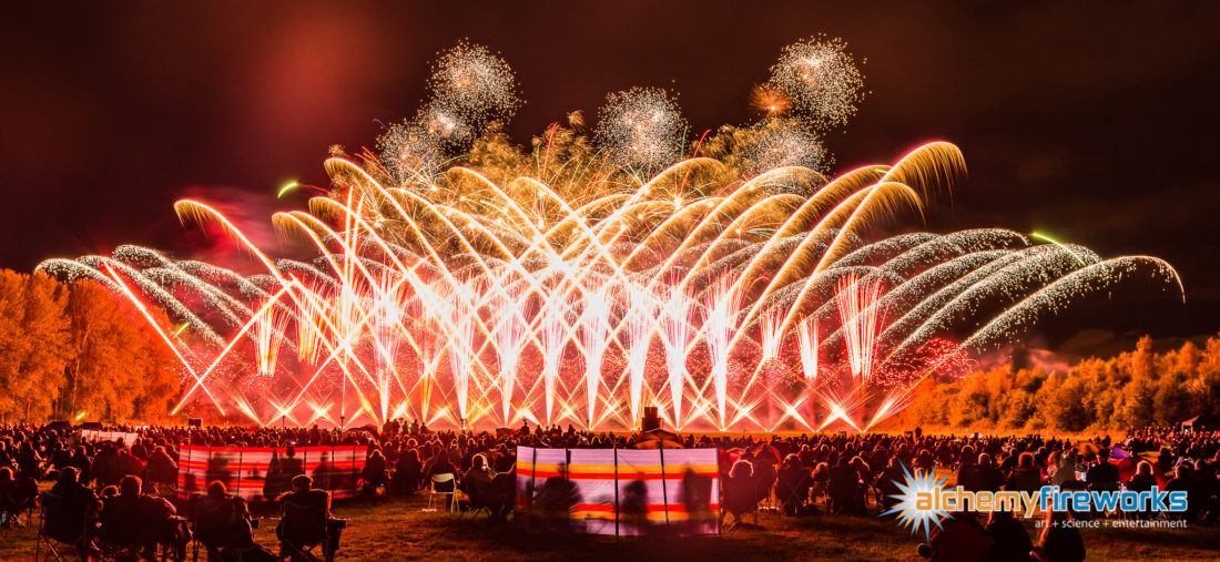 Widescreen professional fireworks at Catton Hall festival of fireworks