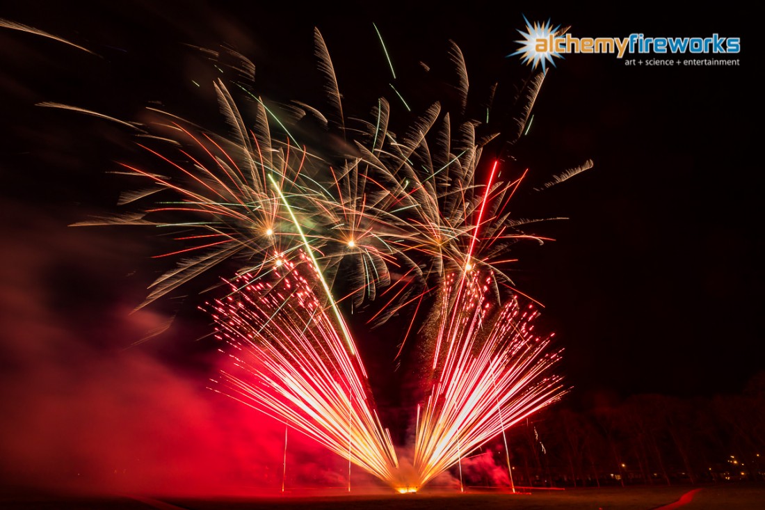 Butterfly shaped fireworks in the sky at Haverhill Recreation Ground