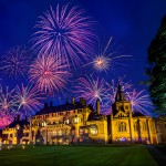 Fireworks bursting in the skies above Mount Stuart on the Isle of Bute