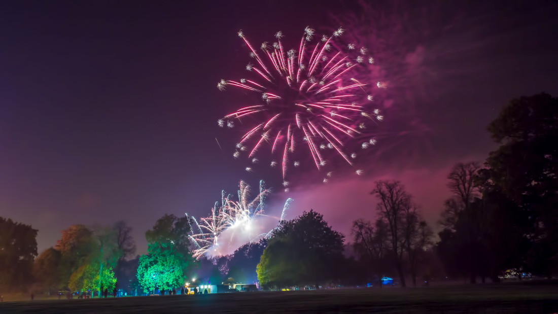 Fireworks bursting over Christchurch Park in Ipswich as part of a professional display