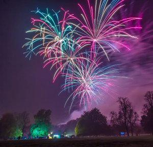 Fireworks bursting over Christchurch Park in Ipswich as part of a professional display