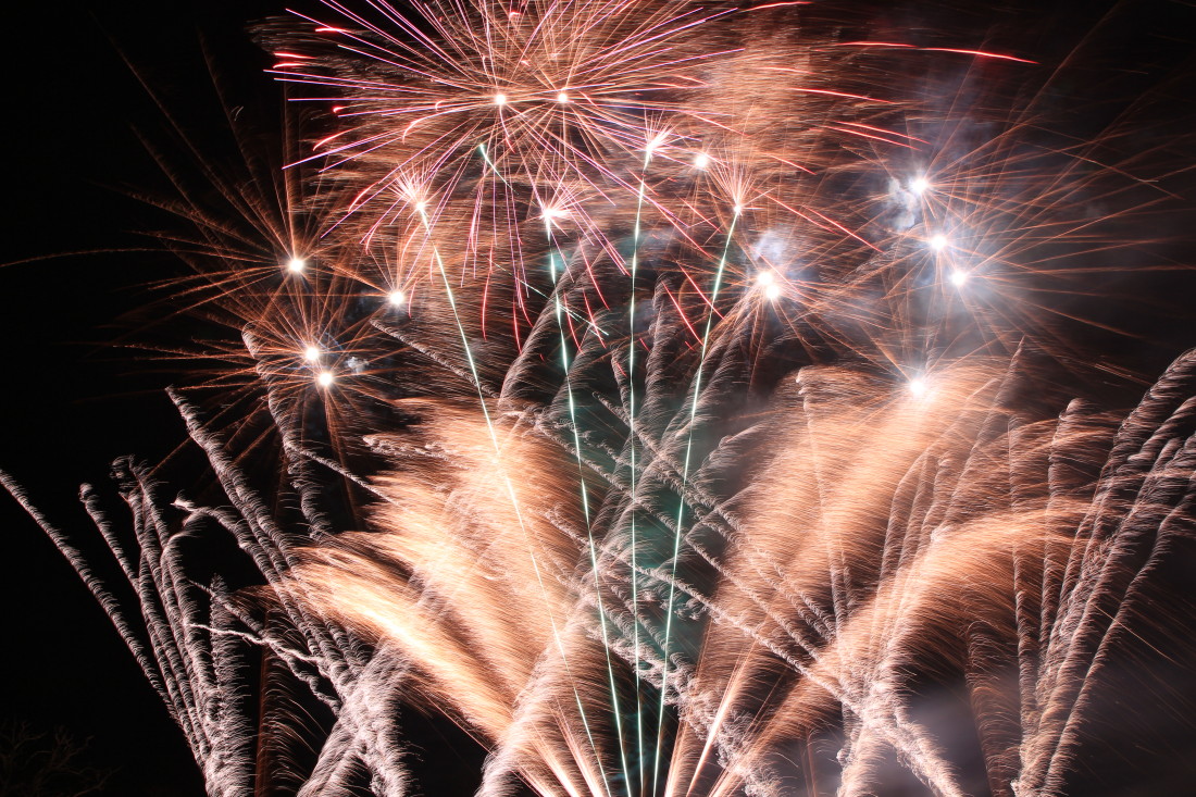 Finale fireworks bursting in the sky at a professional firework display