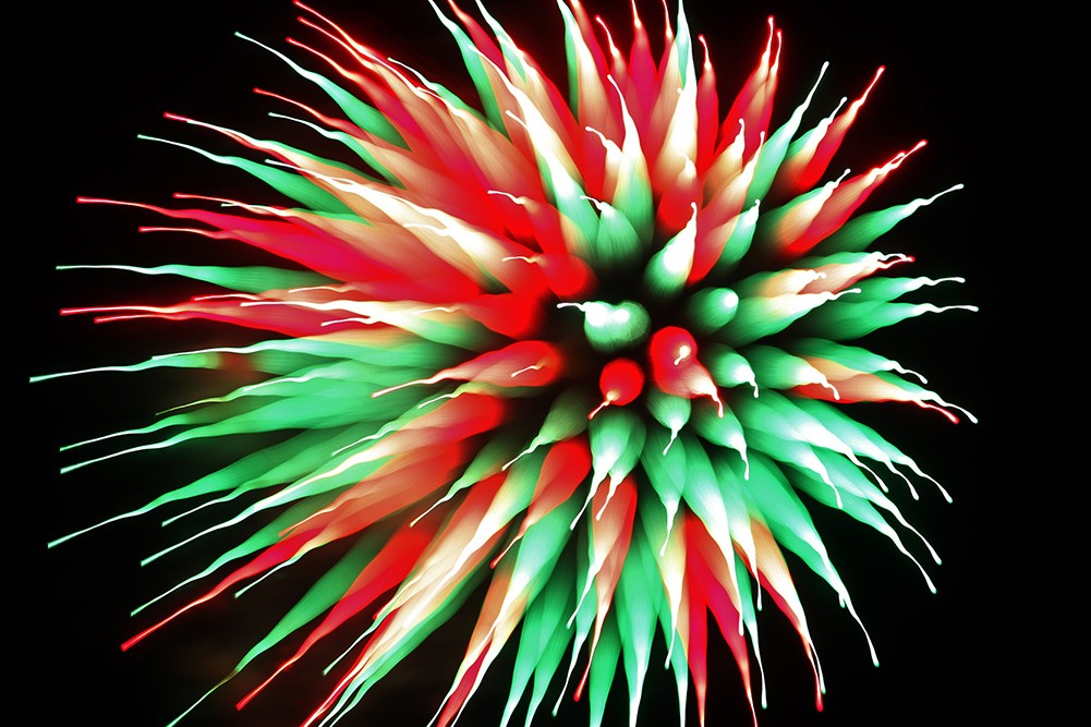 Green and red fireworks display for Neasden Temple diwali