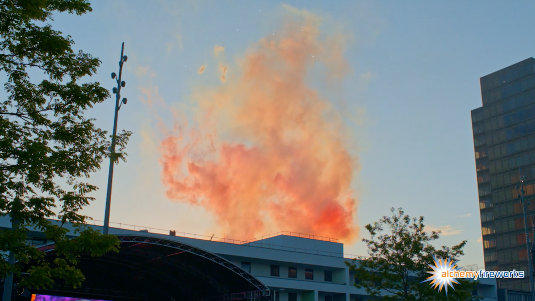 Orange smoke for a daylight fireworks display in Middlesbrough