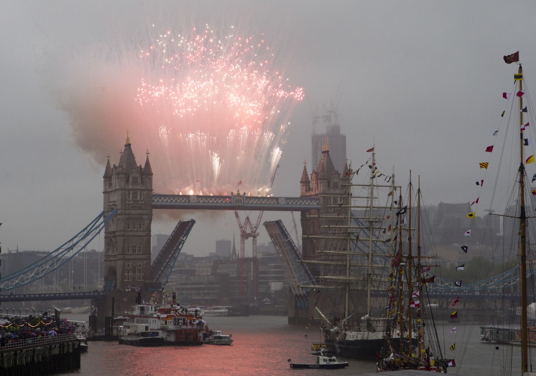 Fireworks from the top of Tower Bridge for the diamond jubilee pageant